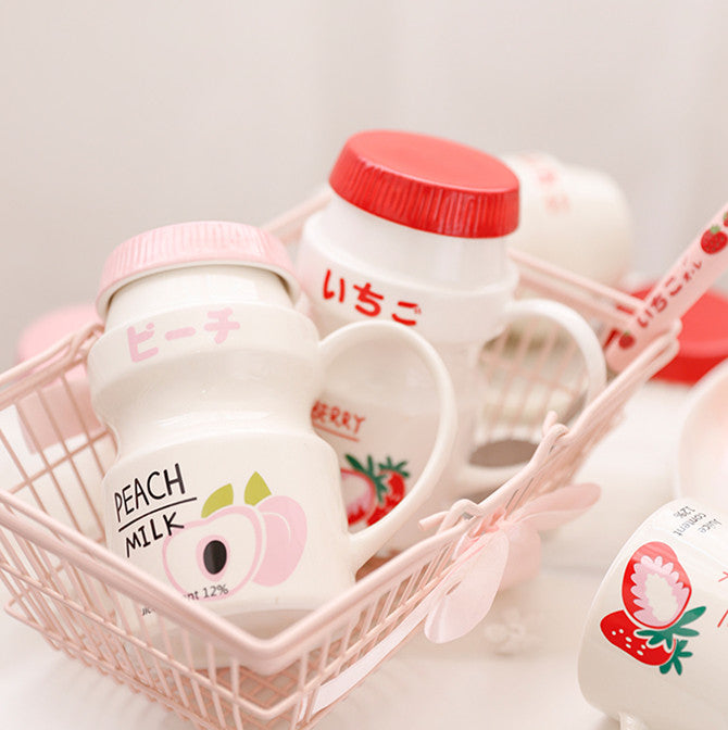 Kawaii Glass Cup Kawaii Strawberry Milk Cup Glass Kawaii Cup Japanese  Drinks Kawaii (Peach mug)