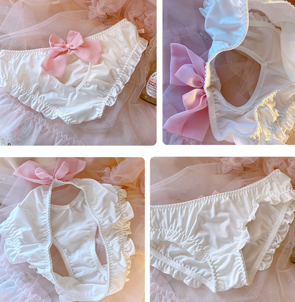 Japan Style Lolita Bow Anime Cute Underwear For Women Lace Kawaii Ruffle  Satin 