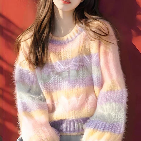 Rainbow Sweater Knitted Coat PN6969