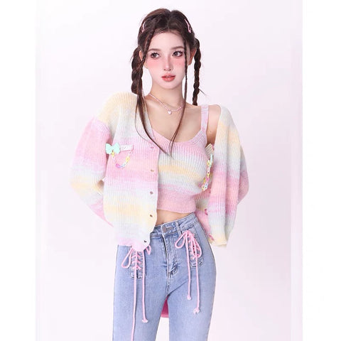 Fashion Rainbow Sweater Knitted Coat PN6715