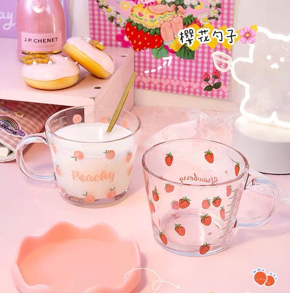 Cute Strawberry And Peach Glass Cup PN3463