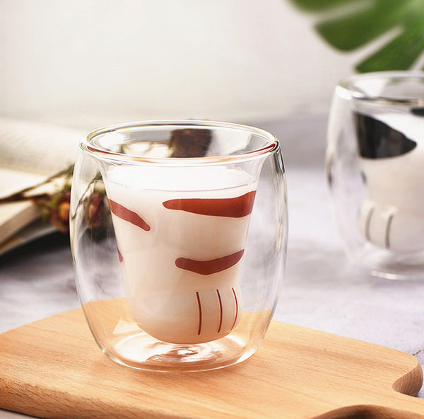 Cute Cat Paw Double Glass Water Cups PN3527