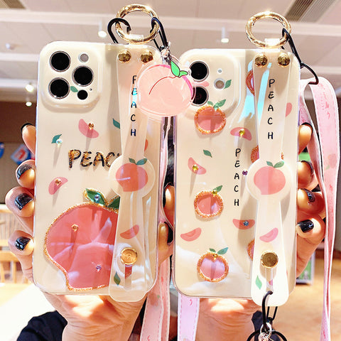 Cute Peach Wrist Strap Bracket Phone Case for iphone 7/7plus/8/8P/X/XS/XR/XS Max/11/11pro/11pro max/12/12PRO/12mini/12pro max PN4275