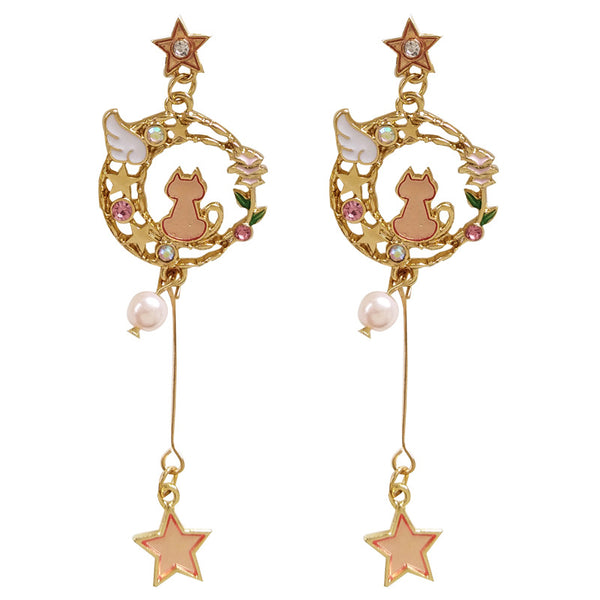 Cute Cat Moon Earrings/Clips PN1229