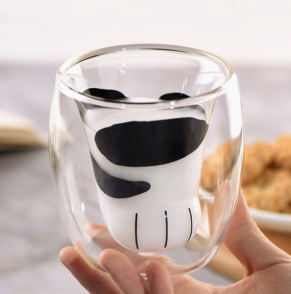 Cute Cat Paw Double Glass Water Cups PN3527