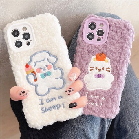 Lovely Cat and Sheep Phone Case for iphone 7/7plus/8/8P/X/XS/XR/XS Max/11/11pro/11pro max/12/12mini/12pro/12pro max/13/13pro/13pro max PN4419