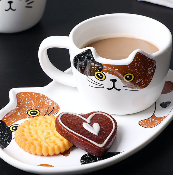 Cute Cat Ceramic Cup And Dish PN2778