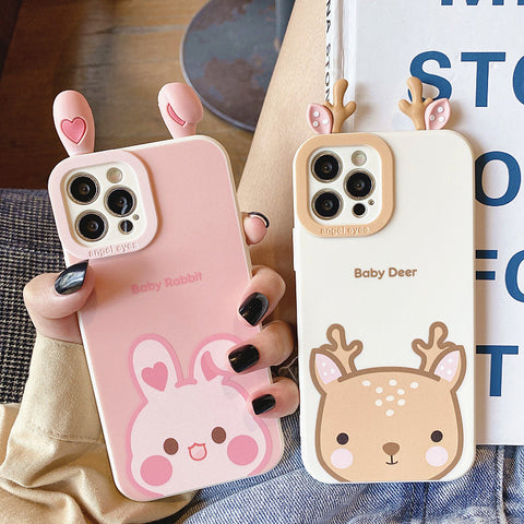 Cute Rabbit and Deer Phone Case for iphone 7/7plus/8/8P/X/XS/XR/XS Max/11/11pro/11pro max/12/12mini/12pro/12pro max/13/13mini/13pro/13pro max PN4362