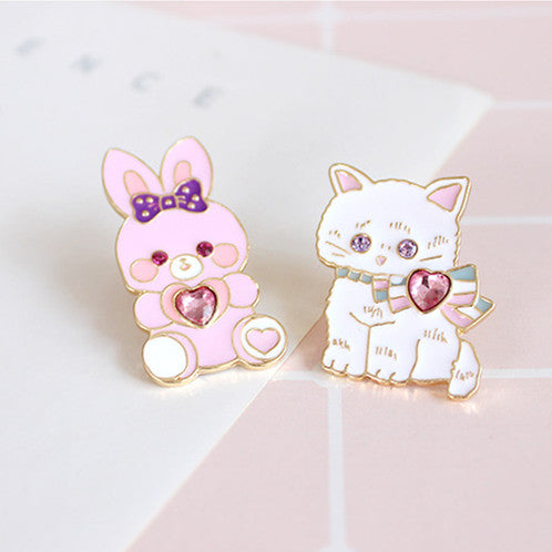 Cute Rabbit and Cat Brooches Pin PN11318