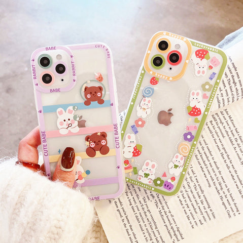 Cute Rabbit and Bear Phone Case for iphone X/XS/XR/XS Max/11/11pro/11pro max/12/12pro/12pro max/13/13pro/13pro max PN4792