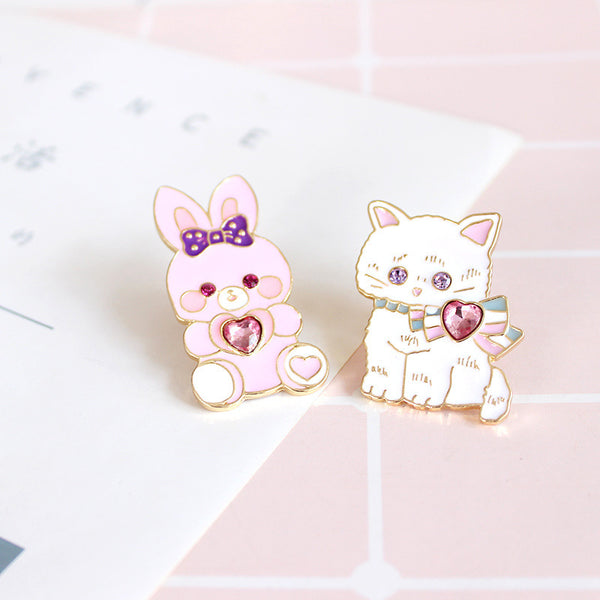 Cute Rabbit and Cat Brooches Pin PN11318