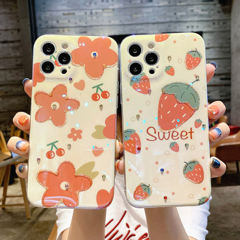 Strawberry and Flowers Phone Case for iphone 7/7plus/8/8P/X/XS/XR/XS Max/11/11pro/11pro max/12/12mini/12pro/12pro max PN3831