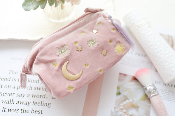 Embroidered Moon and Stars Makeup Bag PN1154